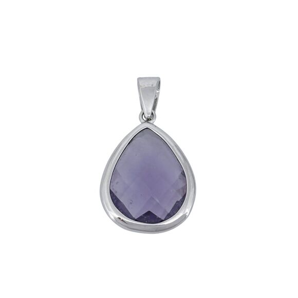 Vintage Sterling Silver 925 Purple Faceted Glass Teardrop Pendant - Picture 2 of 6